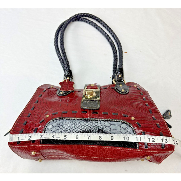 Y2K Red Black Faux Croc Embossed Shoulder Bag Gold Turnlock Snake Print Purse - Picture 3 of 11